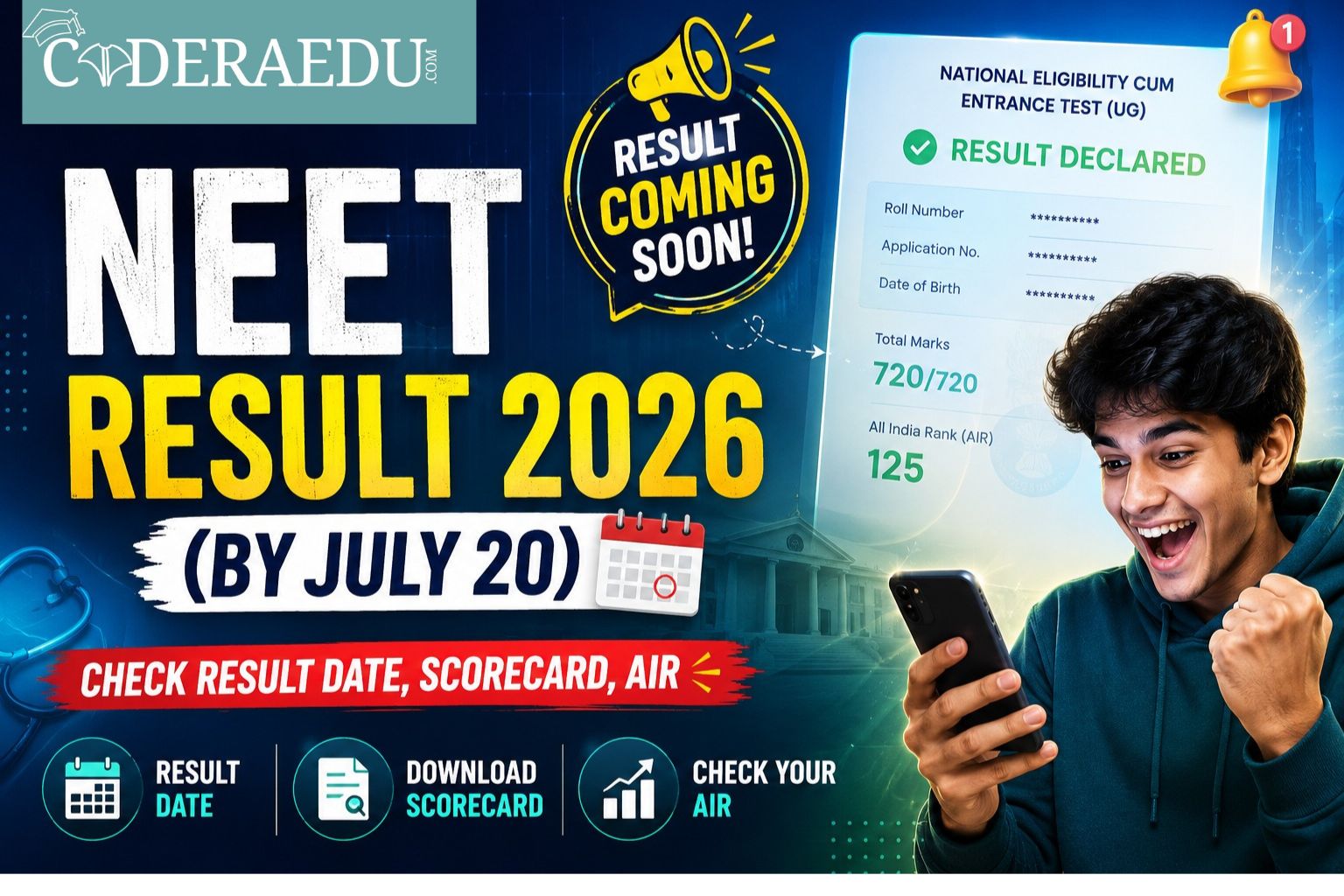 NEET Result 2026 scorecard download page showing AIR and percentile