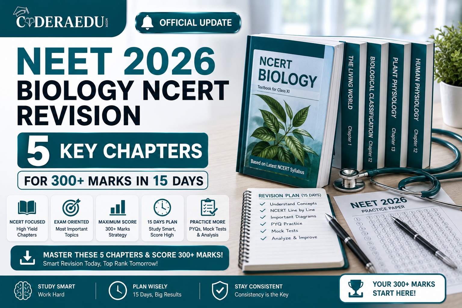NEET 2026 Biology NCERT Revision Guide - 5 Key Chapters for 300+ Marks in 15 Days